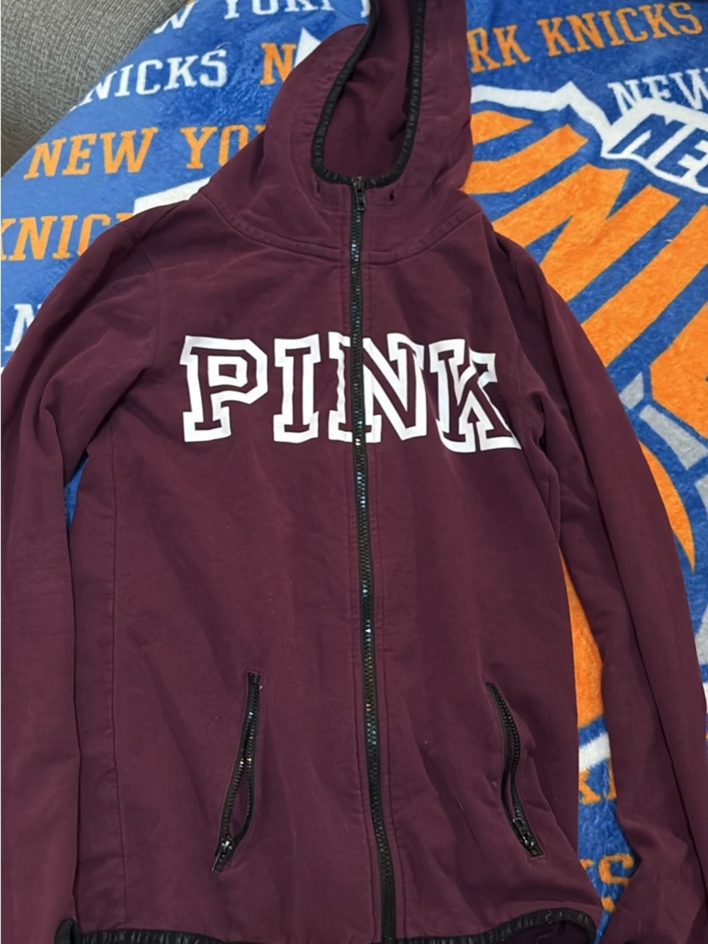 PINK Victoria's Secret Maroon Full-Zip Hooded Sweatshirt